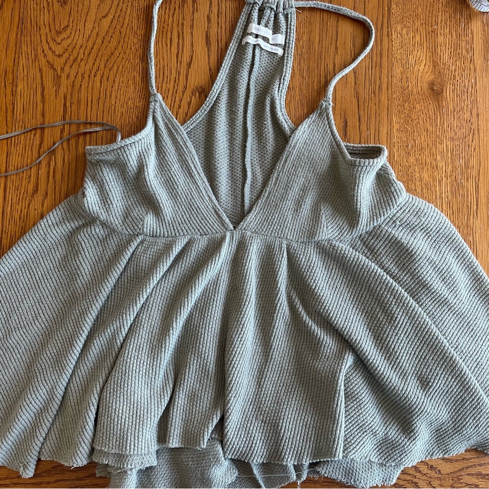 Urban Outfitters Green Ribbed Sleeveless Peplum Top